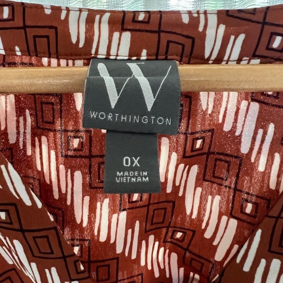 Worthington Brown and White Button Sleeve blouse - Picture 4 of 5